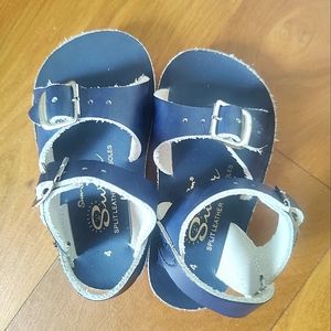 Salt Water Sun-San Surfer Navy Blue Leather Sandals, Toddler Size 4